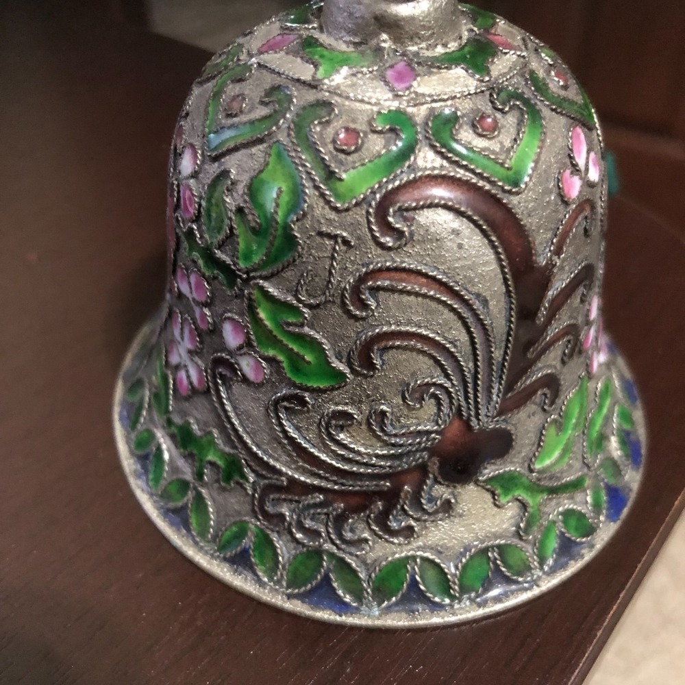 Vintage 80s/90s Silver Cloisonne Enamel Floral Bell Ornament Coquette fairycore